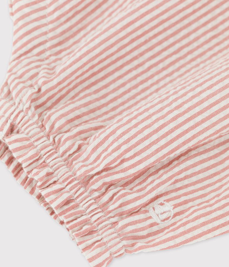 Gestreifter Baby-Kurzoverall aus Bio-Seersucker rosa PAPAYE/ MARSHMALLOW