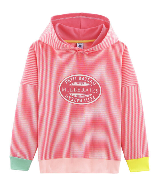 Kapuzen-Sweatshirt aus Rippstrick für Kinder rosa CUPCAKE/weiss MARSHMALLOW