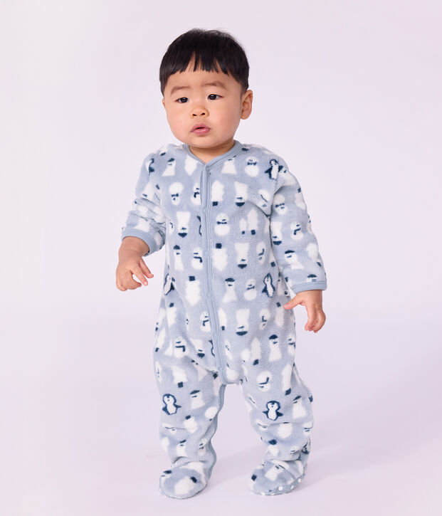 Baby Overall-Pyjama aus Fleece mit Schneemann-Motiv blau/vielfarbig