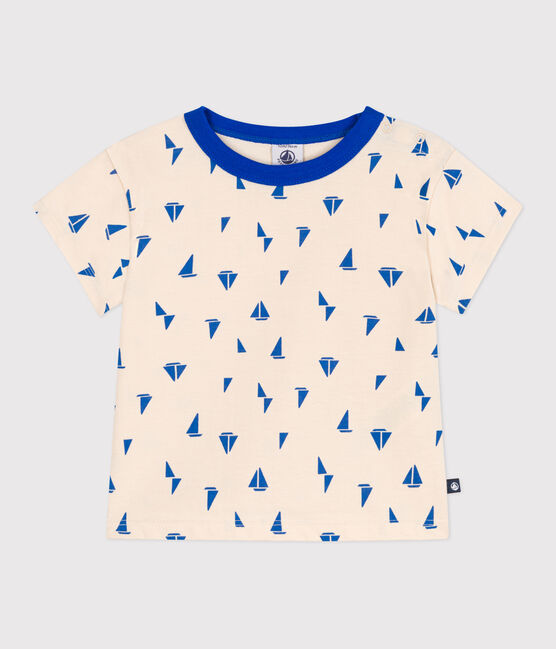 Kurzärmeliges Baby-T-Shirt aus Baumwolle mit Schiffchenmuster blau AVALANCHE/weiss PERSE