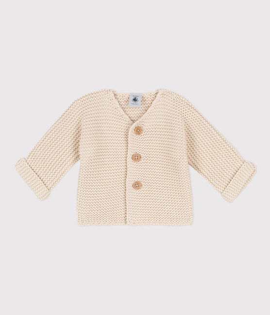 Baby-Cardigan kraus rechts gestrickt aus Baumwolle naturfarben AVALANCHE