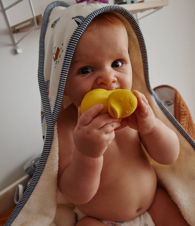 Baby-Badecape und Waschlappen mit Segelbooten weiss/blau/vielfarbig
