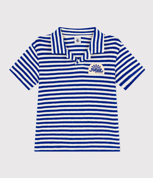 Kurz&auml;rmeliges Poloshirt aus Boucl&eacute;-Frottee Kinder/Jungen blau/naturfarben
