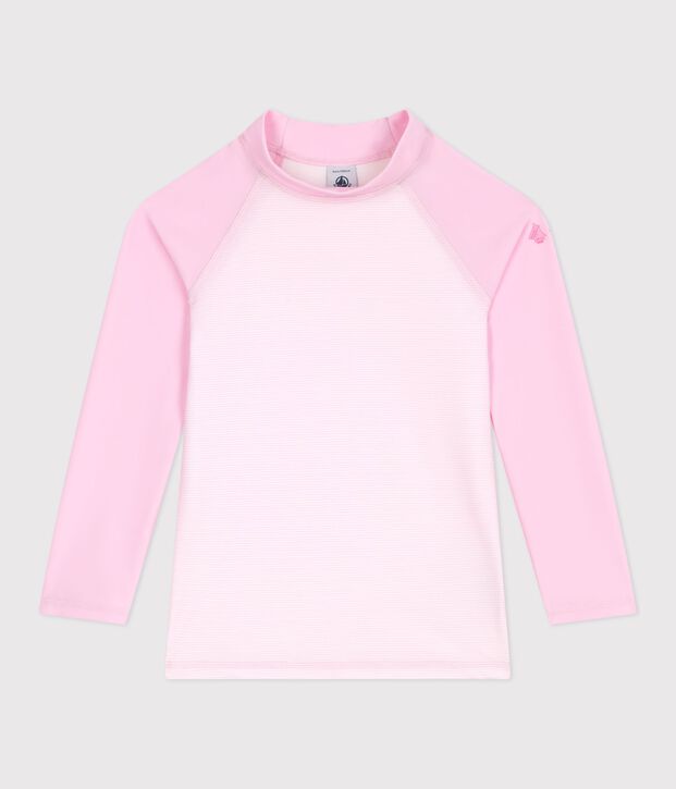 Lang&auml;rmeliges Kinder Bade-T-Shirt mit UV-Schutz und Streifen rosa/weiss