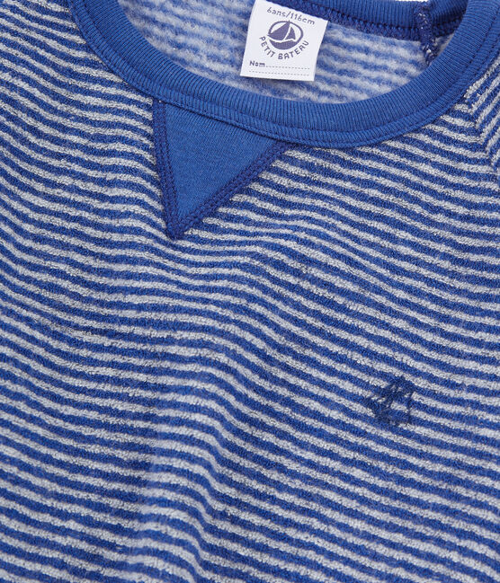 Pyjama aus angerautem, extra warmem Bouclé-Frottier für kleine Jungen blau MAJOR/grau SUBWAY