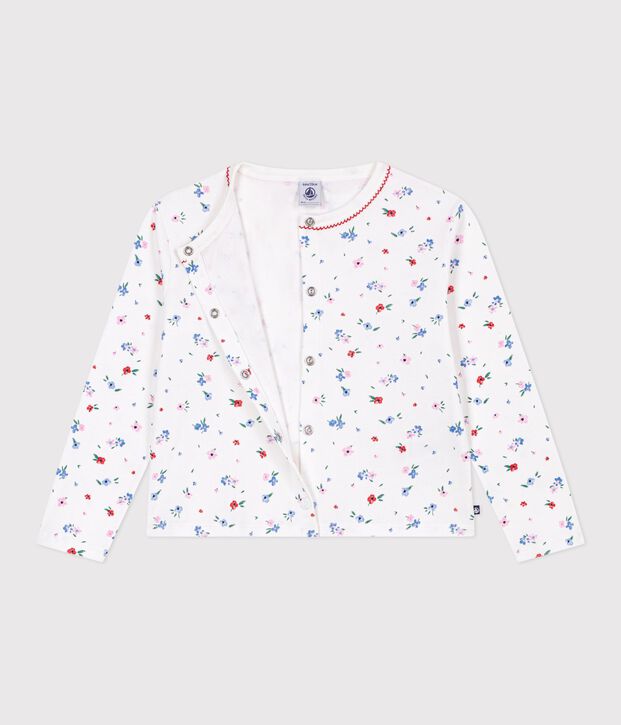 Kinder-Cardigan aus Baumwolle mit Blumenmuster weiss/vielfarbig