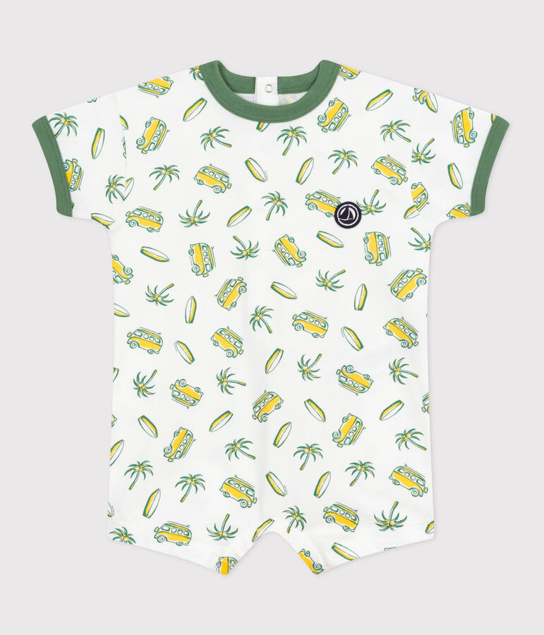 Baby-Kurzoverall aus Baumwolle mit Surf-Motiven. weiss/vielfarbig