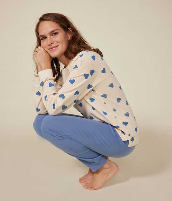 Damen-Pyjama mit zwei Stoffen aus Baumwolle blau BEACH/ AVALANCHE