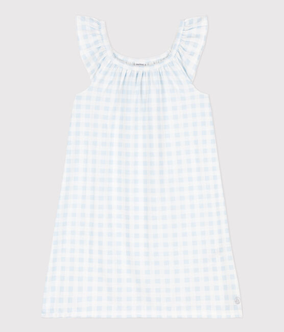 Nachthemd mit Vichy-Print aus feiner Baumwolle für Mädchen blau MARSHMALLOW/weiss GOMME
