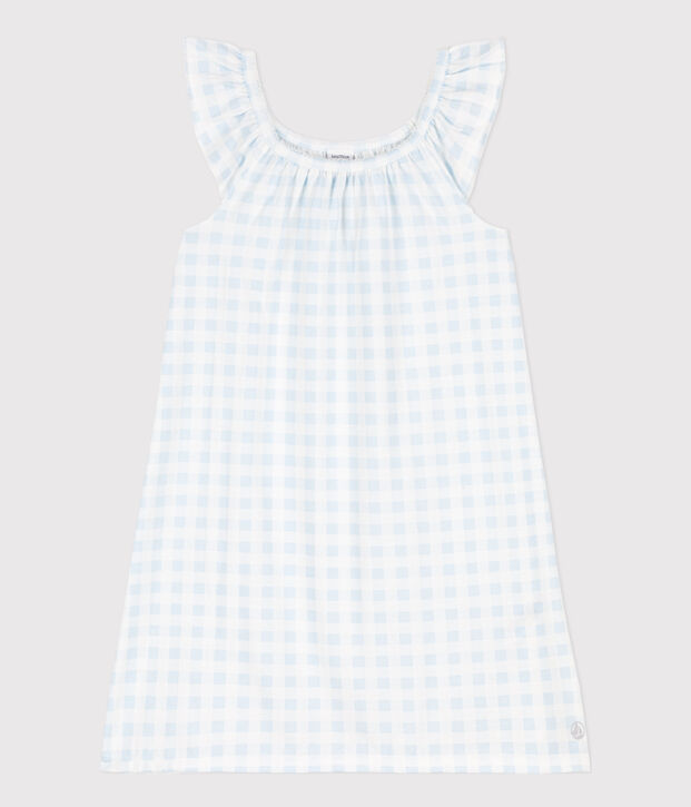 Nachthemd mit Vichy-Print aus feiner Baumwolle f&uuml;r M&auml;dchen weiss/blau