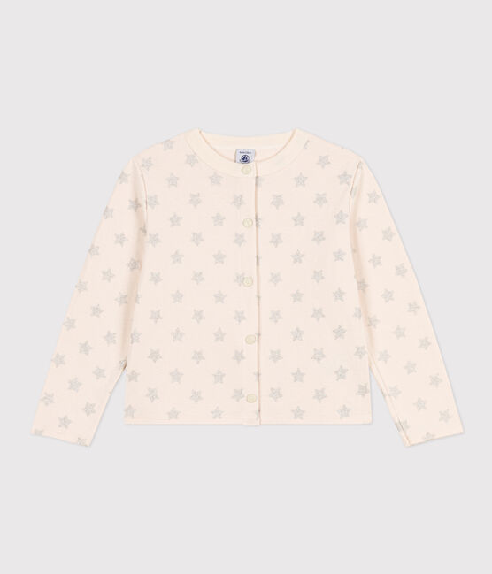 Kinder-Cardigan aus Doppeljersey mit Aufdruck für Mädchen beige AVALANCHE/ ARGENT