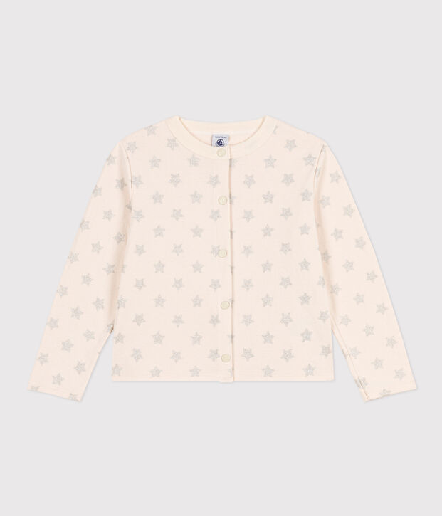 Kinder-Cardigan aus Doppeljersey mit Aufdruck f&uuml;r M&auml;dchen naturfarben/grau