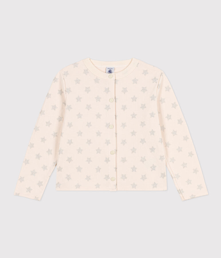 Kinder-Cardigan aus Doppeljersey mit Aufdruck f&uuml;r M&auml;dchen naturfarben/grau