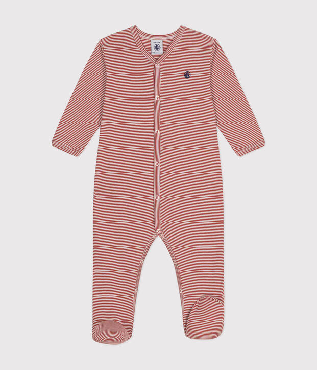 Gestreifter Baby-Strampler aus Baumwolle braun/weiss