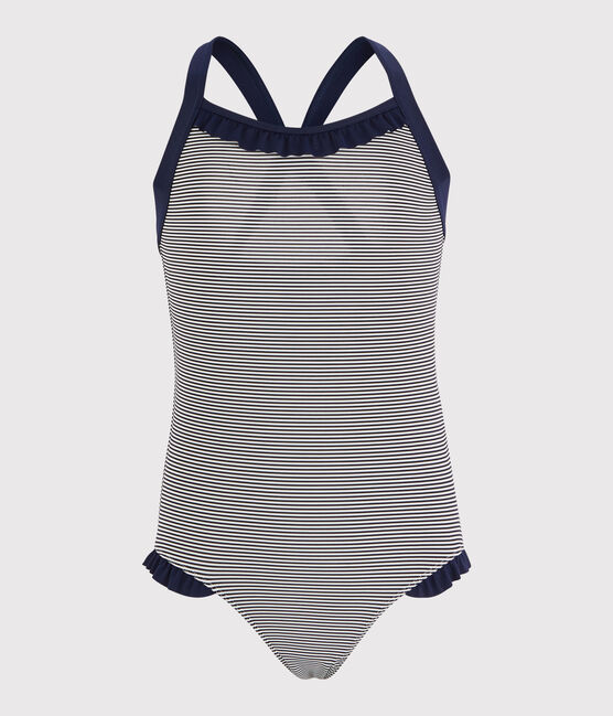 Kinderbadeanzug für Mädchen blau ABYSSE/weiss LAIT