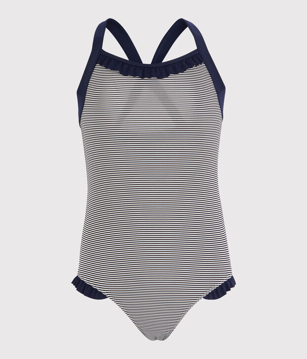 Kinderbadeanzug f&uuml;r M&auml;dchen blau/weiss