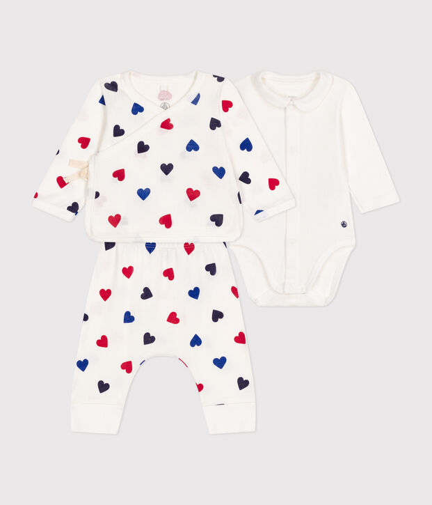 3-teiliges Baby-Set aus Baumwolle weiss/vielfarbig