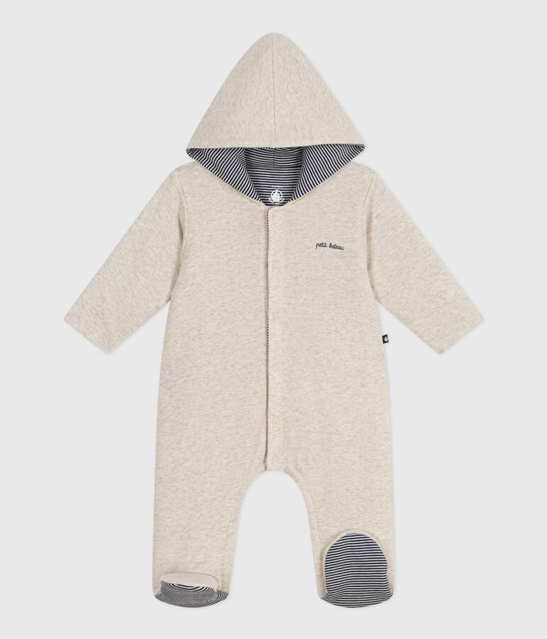 Wattierter Baby-Overall mit Kapuze und F&uuml;&szlig;chen, einfarbig beige