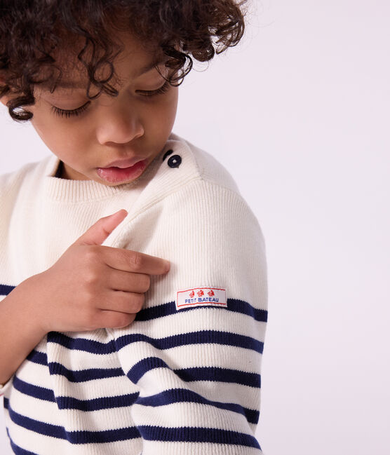 Kinder-Pullover aus Wolle und Baumwolle mit Streifen blau MARSHMALLOW/ SOIR