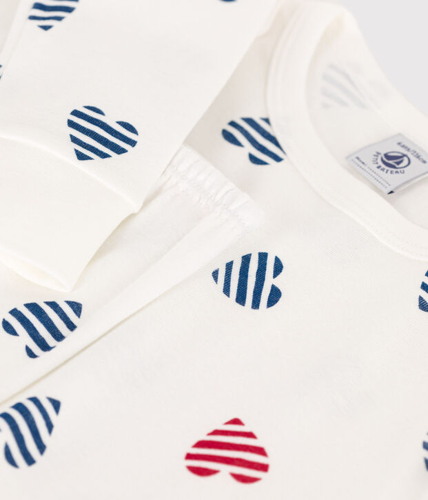 Lang&auml;rmeliger Kinder-Pyjama aus Baumwolle mit Herz-Motiv weiss/vielfarbig