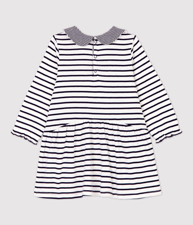 Baby-Kleid aus Baumwolle mit Streifenmuster f&uuml;r M&auml;dchen weiss/blau