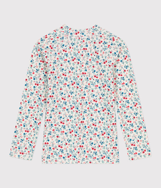 Langärmeliges Kinder Bade-T-Shirt mit UV-Schutz und Blumenmuster weiss MARSHMALLOW/weiss MULTICO