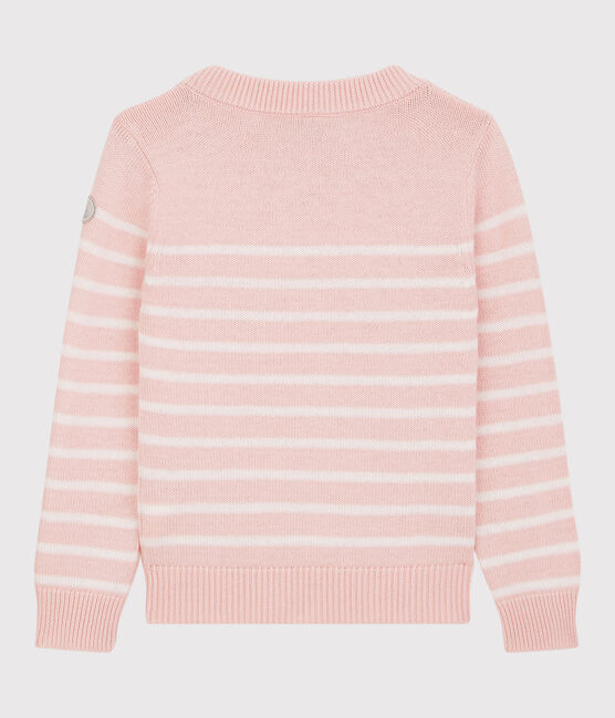 Kinderpullover aus Wolle und Baumwolle für Mädchen rosa MINOIS/weiss MARSHMALLOW