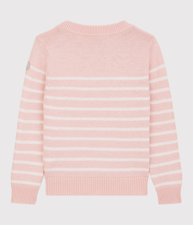 Kinderpullover aus Wolle und Baumwolle f&uuml;r M&auml;dchen rosa/weiss