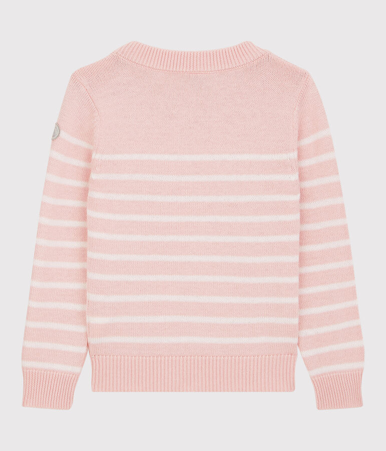 Kinderpullover aus Wolle und Baumwolle f&uuml;r M&auml;dchen rosa/weiss