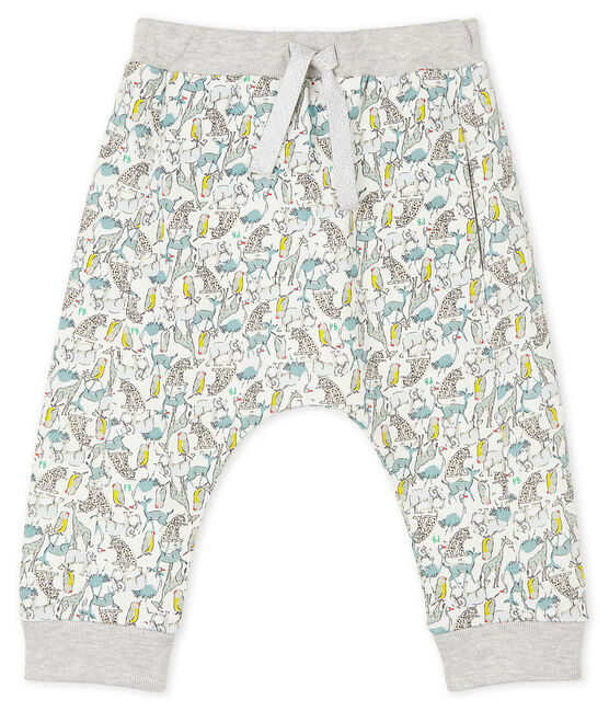Baby-Hose aus leichtem Molton für Jungen weiss MARSHMALLOW/weiss MULTICO