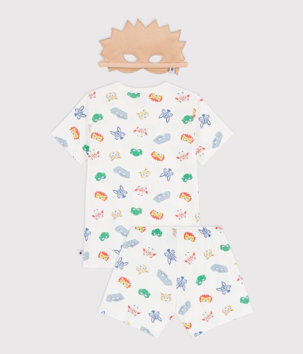 Kinder-Kurzpyjama zum Verkleiden aus Baumwolle mit Tiergesichtern weiss/vielfarbig