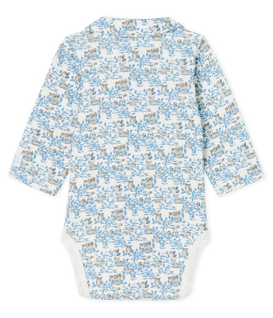 Langärmeliger Neugeborenen-Body aus Rippstrick für Jungen weiss MARSHMALLOW/blau TOUDOU/ MULTICO