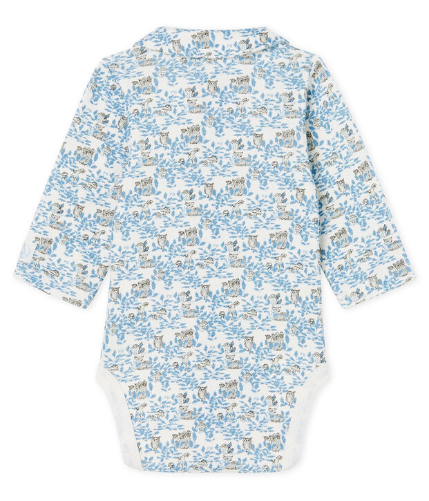 Lang&auml;rmeliger Neugeborenen-Body aus Rippstrick f&uuml;r Jungen weiss/blau/vielfarbig