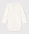 Langärmeliger Baby-Body aus Baumwolle mit Rüschenkragen weiss MARSHMALLOW