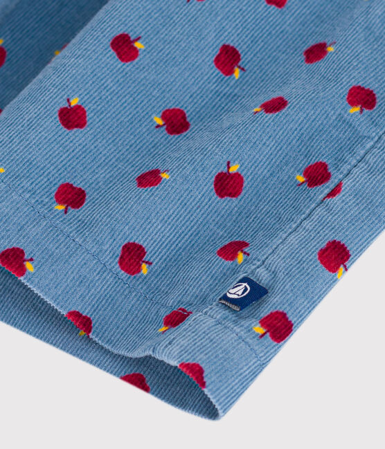 Langärmeliges Baby-Kleid aus Fein-Cord mit Apfel-Motiv blau ADRIATIC/ MULTICO