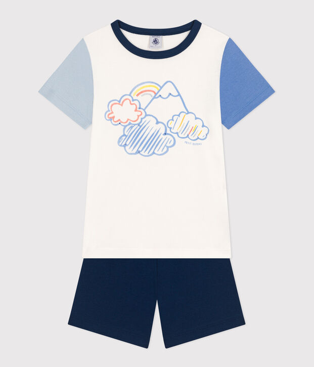 Kurzer, unifarbener Kinderpyjama aus Baumwolle blau/vielfarbig
