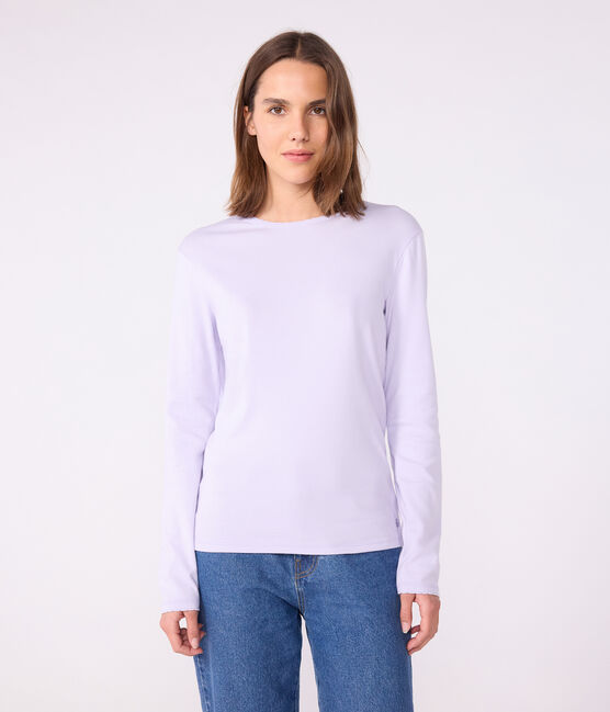 Langärmeliges Damen-T-Shirt L’Iconique aus Baumwolle mit Picotkante violett PARME