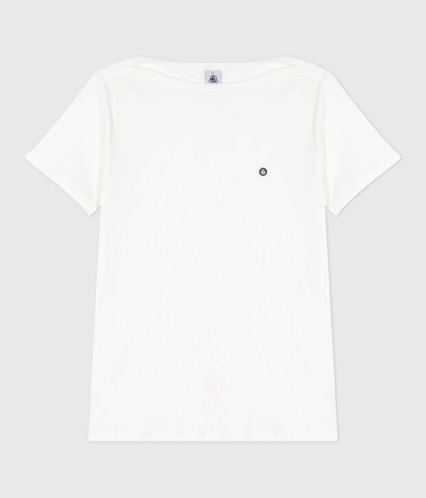 Kultiges Damen-T-Shirt mit Admiralskragen aus Baumwolle weiss
