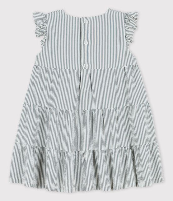Gestreiftes Babykleid in Bio-Seersucker blau BRUT/weiss MARSHMALLOW