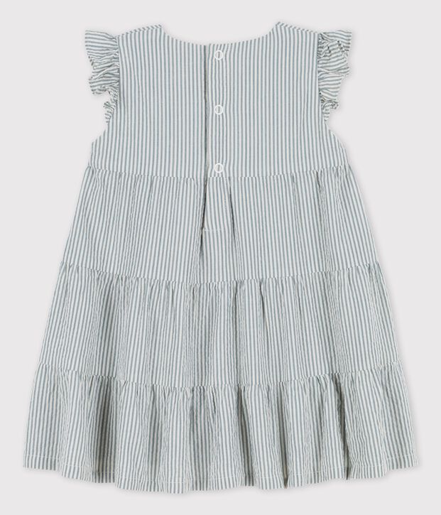Gestreiftes Babykleid in Bio-Seersucker gr&uuml;n/weiss