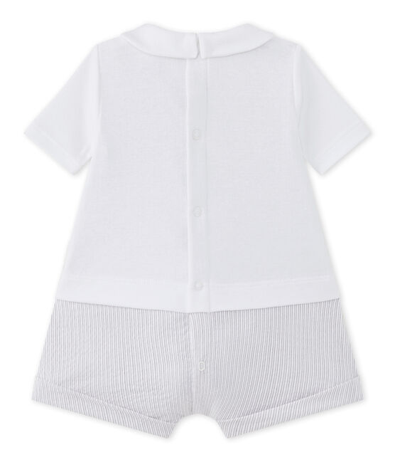 Kurzer Baby-Jungen-Einteiler im Materialmix weiss ECUME/beige BEIGE