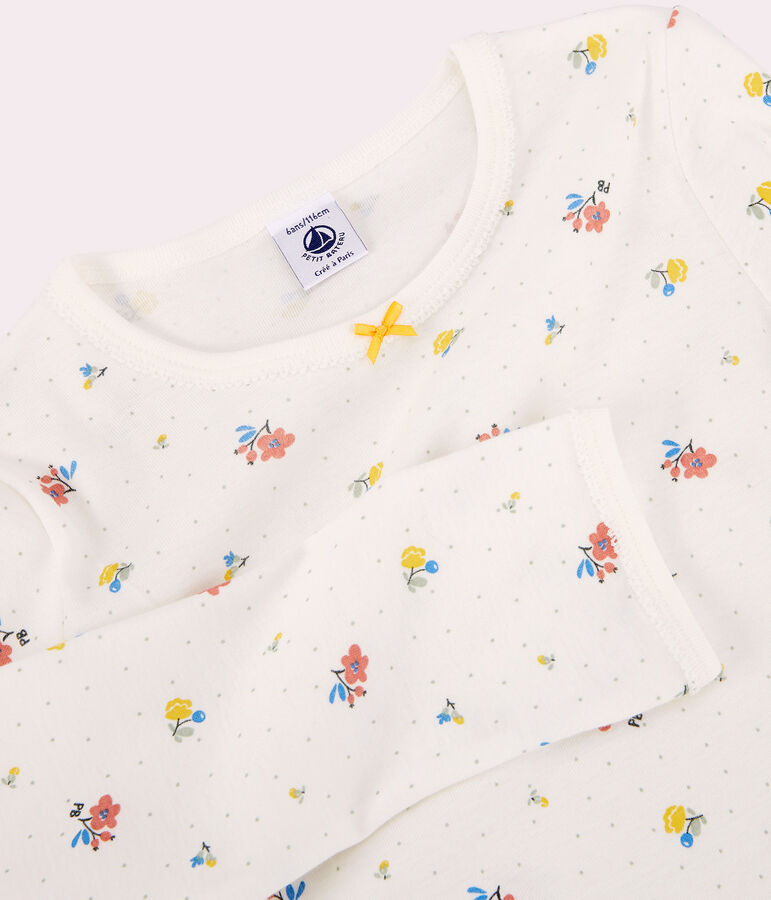 Kinderpyjama aus Baumwolle f&uuml;r M&auml;dchen weiss MARSHMALLOW/weiss MULTICO