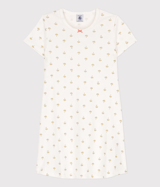 Nachthemd aus Baumwolle für Mädchen mit Palmenmotiv weiss MARSHMALLOW/weiss MULTICO