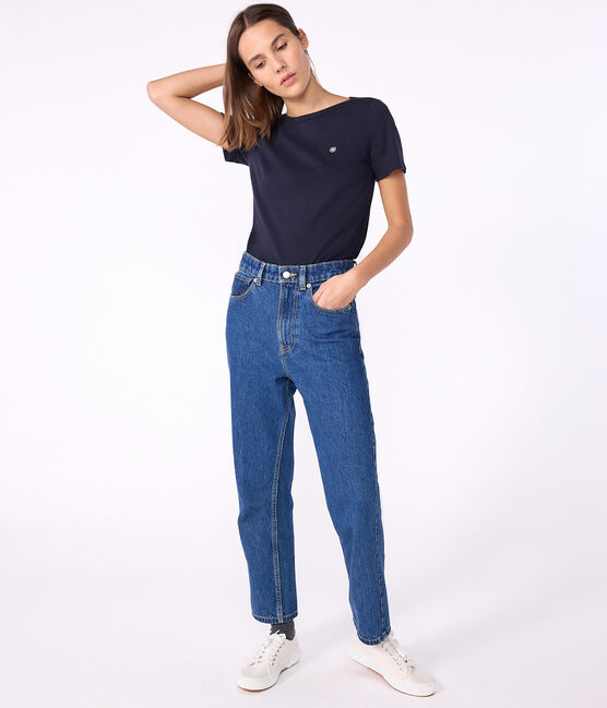 Kultiges Damen-T-Shirt mit Admiralskragen aus Baumwolle  blau SMOKING