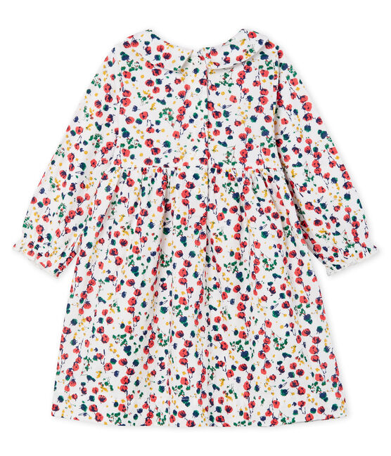Langärmeliges gemustertes Babykleid für Mädchen weiss MARSHMALLOW/weiss MULTICO