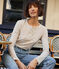Langärmeliges Damen-T-Shirt mit Kragen mit Knopfleiste im einfarbigen Nadelzug-Strick beige MONTELIMAR CHINE