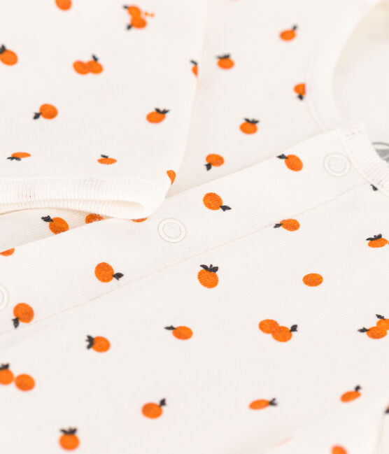 Baby-Bodyjama aus Baumwolle weiss MARSHMALLOW/ ORANGE
