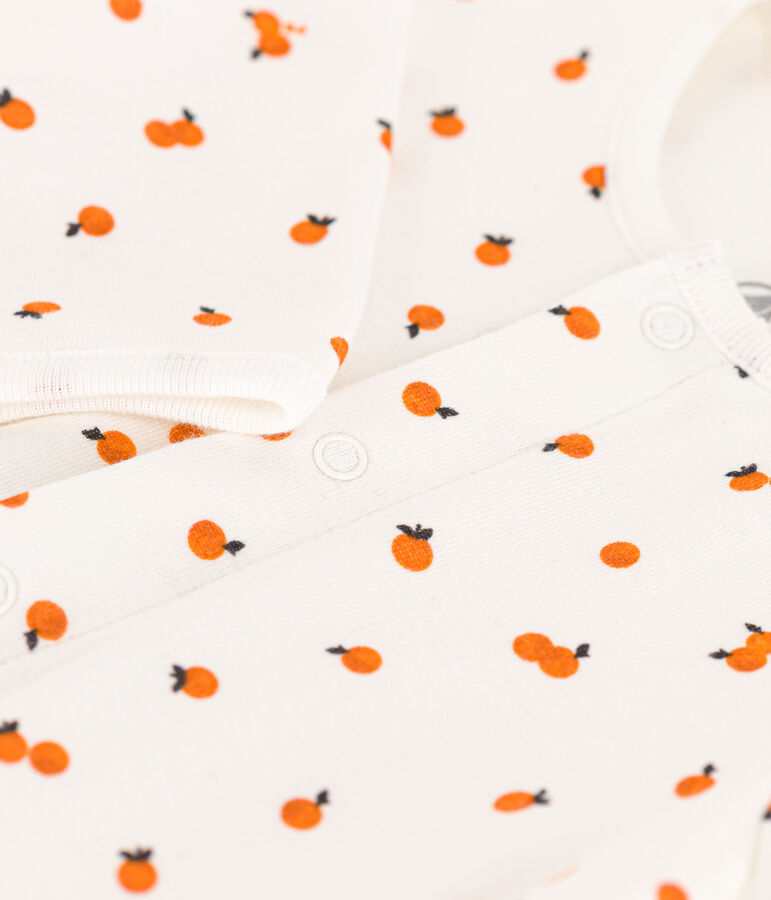 Baby-Bodyjama aus Baumwolle weiss/ORANGE