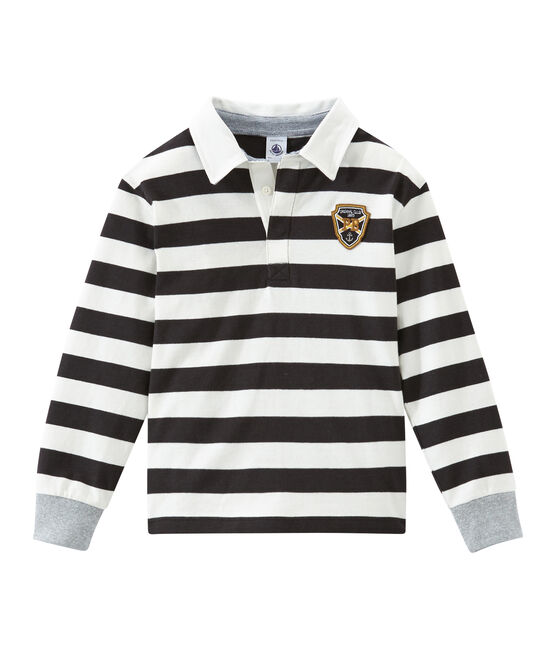 Langärmeliges Jungen Polohemd im klassischen Design grau CAPECOD/weiss MARSHMALLOW