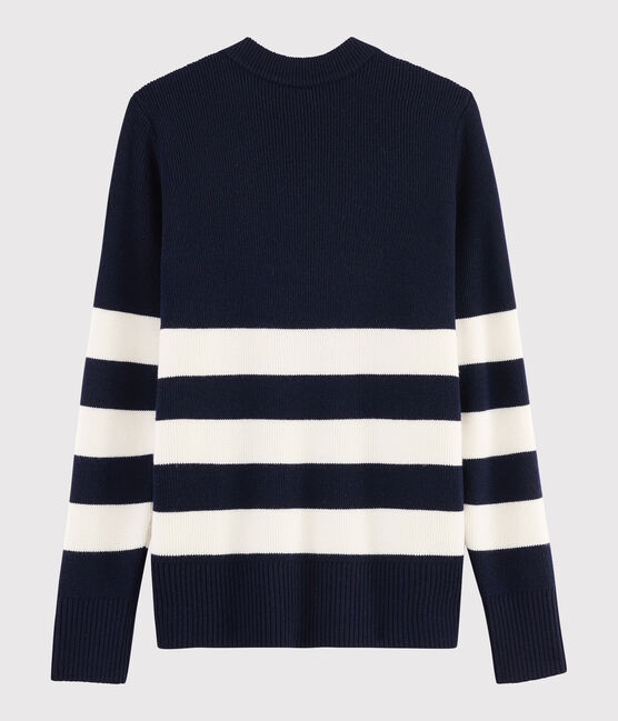 Marinepullover aus Wolle für Damen blau SMOKING/weiss MARSHMALLOW